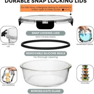 Special Discounted Price：Razab 30 PC Glass Food Storage Containers with Lids - Reusable Glass Meal Prep Containers for Lunch and Leftovers - Airtight & Leakproof Snap Locking Lids - Oven, Freezer, Microwave, Dishwasher Safe - Image 8